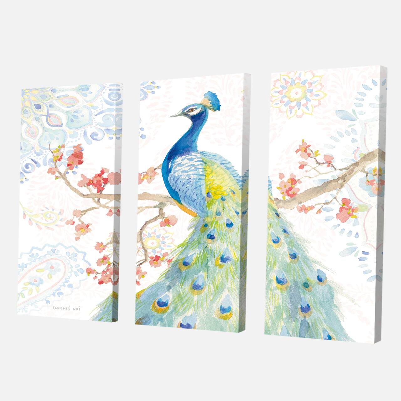 Designart - peacocks Watercolor II - Traditional Gallery-wrapped Canvas